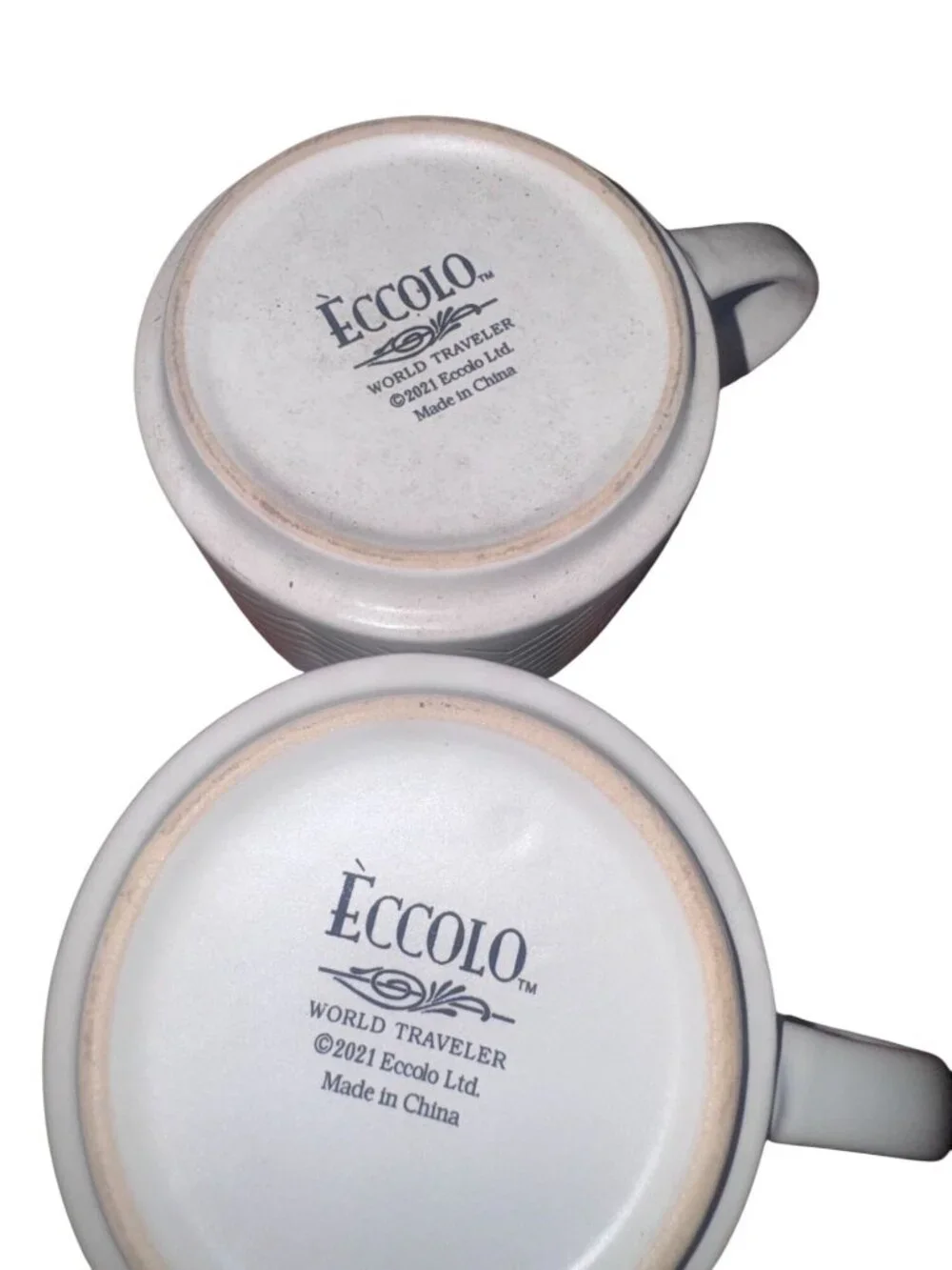 Eccolo Set Of 2 Ceramic Mugs With Geometric Patterns 12 Oz White & Tan